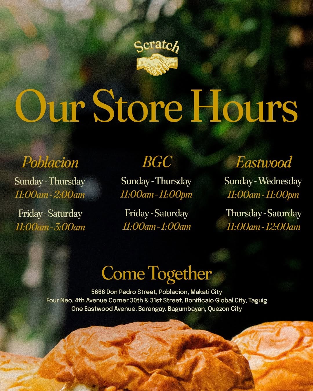 Scratch Smashburgers store hours announcement